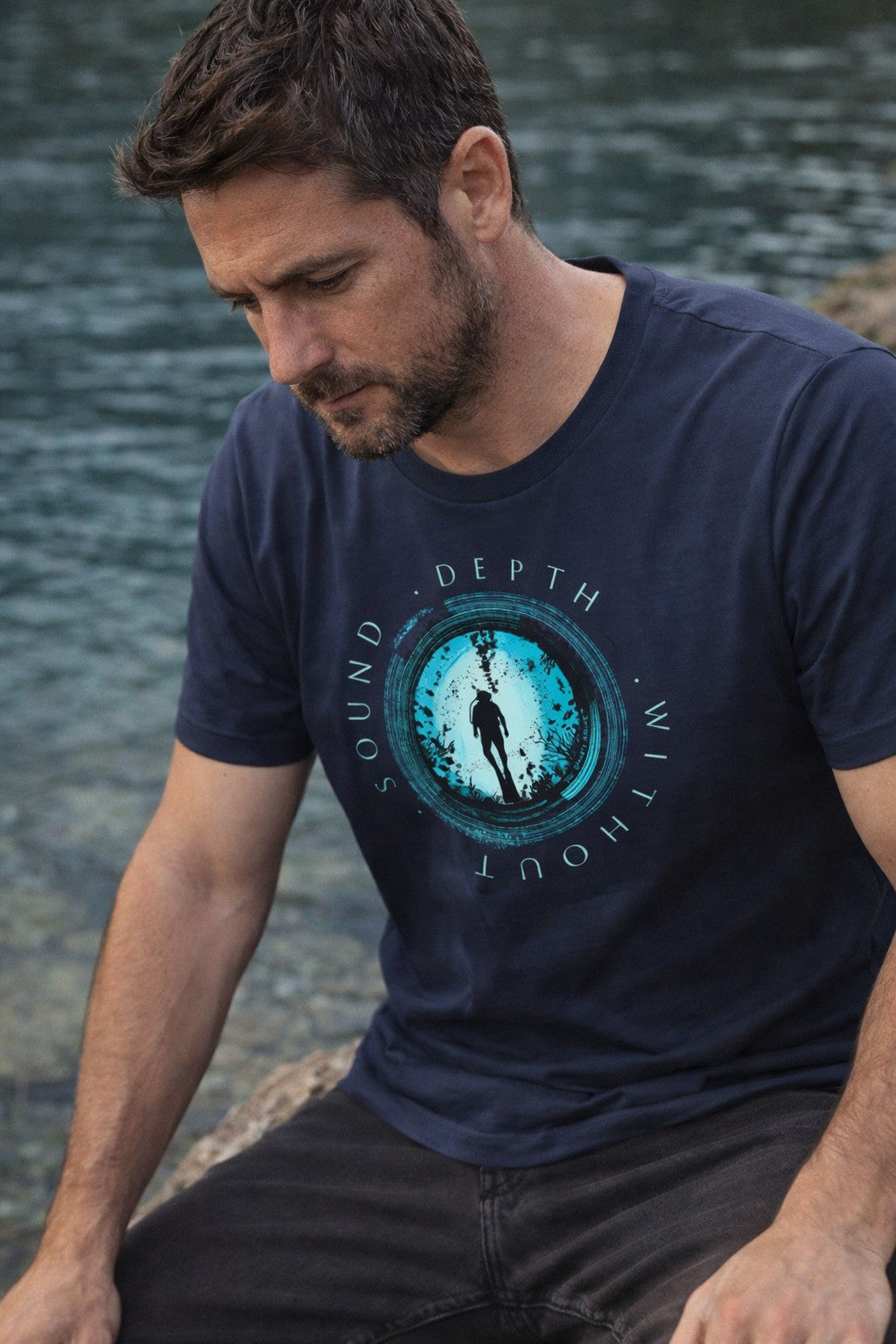 Depth Without Sound – Nautical Scuba Diver Graphic Unisex Tee