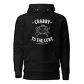 The Naughty Angler™ black unisex hoodie featuring the “Crabby to the Core” design with a fully white centered crab illustration and bold white lettering, creating a clean high-contrast nautical look.