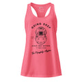 The Naughty Angler™ hot pink women’s fitted racerback tank top displaying the “Going Deep Since Way Before It Was Cool” front design with a vintage diver graphic and a bold, humorous nautical saying.