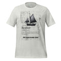 The Naughty Angler™ ash unisex T-shirt featuring the “Hooker” vessel meme front design with a humorous illustrated boat graphic and playful nautical joke.