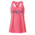 The Naughty Angler™ hot pink women’s fitted racerback tank top featuring the “Knot Today” front design with a playful nautical wordplay graphic and a bold coastal vibe.