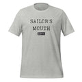 Front view of unisex athletic heather T-shirt with black wording reading “Sailors Mouth” by The Naughty Angler™
